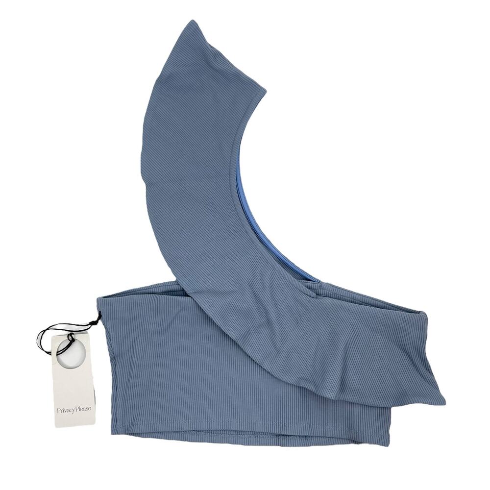 Privacy Please Waverly One Shoulder Crop Top Ruffle Blue Size L - Picture 6 of 8